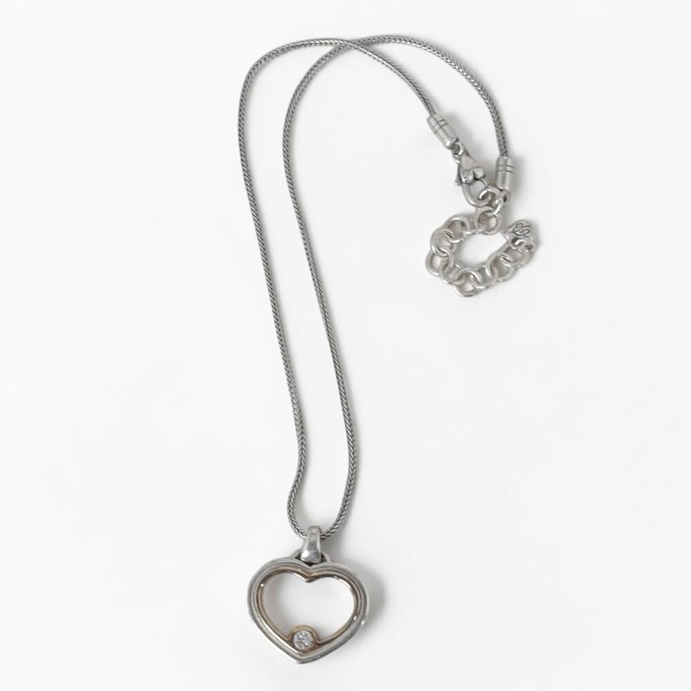 Brighton Two-Tone Silver Gold Open Heart Pendant Necklace Retired Vintage